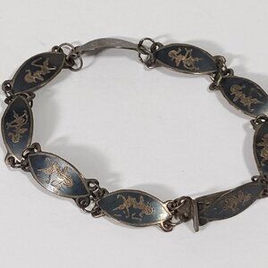 Awesome Vintage Etched Niello Dancers Signed Siam Sterling Silver